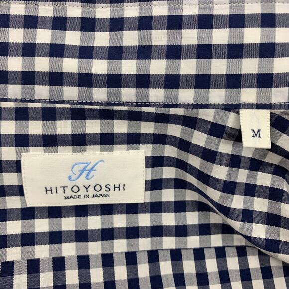HITOYOSHI Size M Navy White Checkered Cotton Button Up Long Sleeve Shirt - Picture 5 of 5